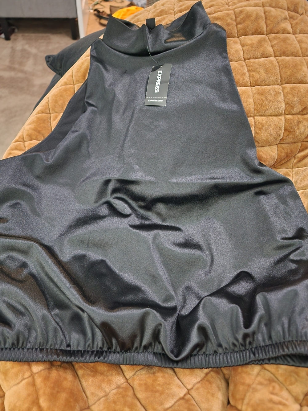 Express Black Satin Mock Neck Crop Top